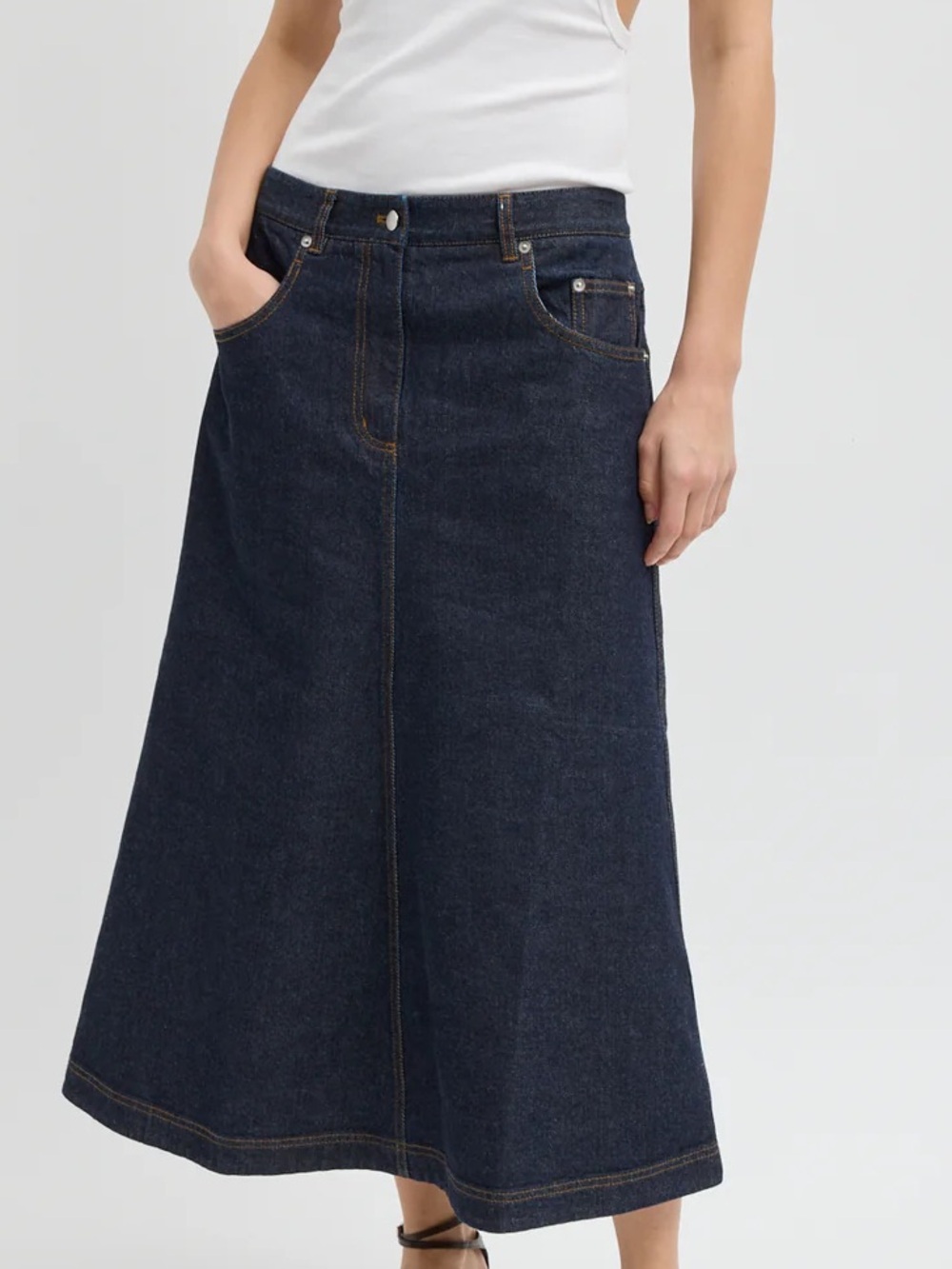 Tibi goop women’s causal bohemian indigo midi a-line skirt denim size 24 NWT